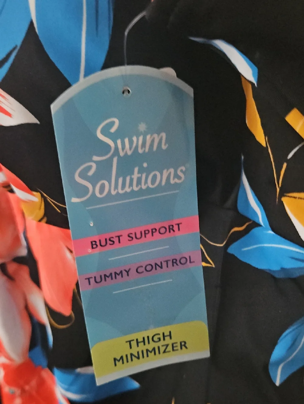 Swim Solutions Black Floral Swim Top with Coral, Blue & Gold Accents - Picture 2 of 4